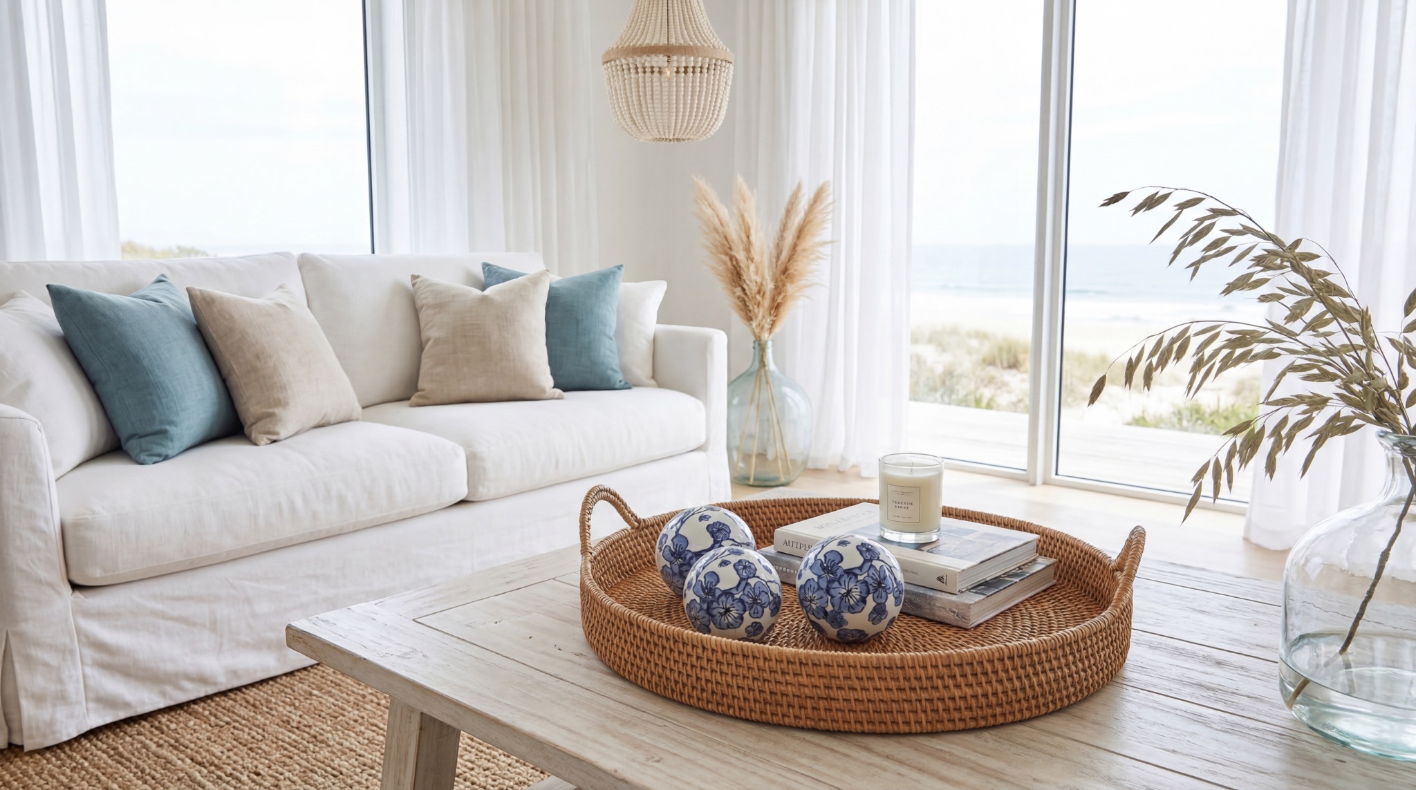 Blue and white floral ceramic decorative orbs for accent styling